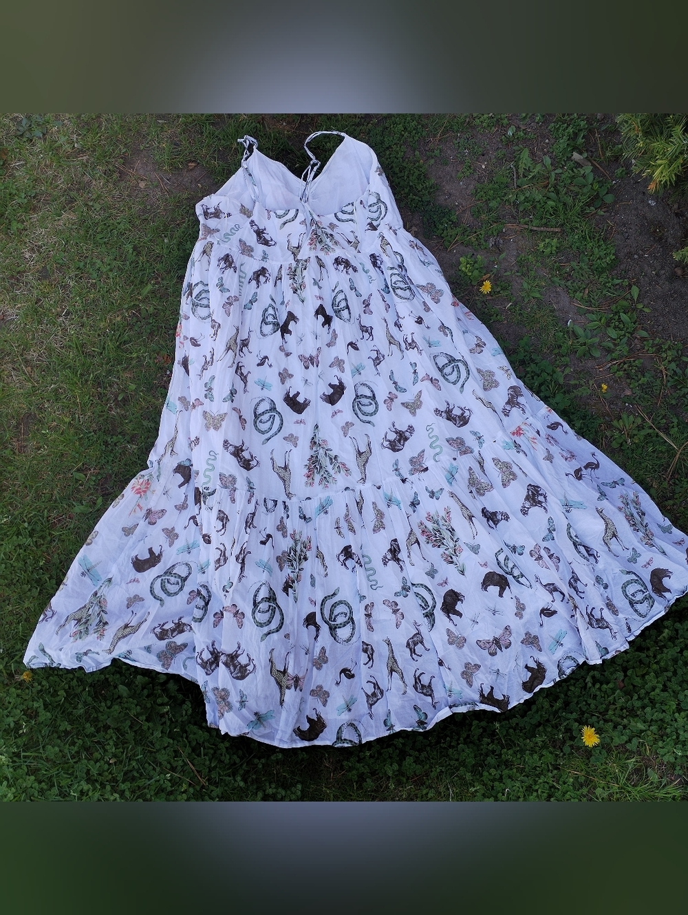 ModCloth White Midi Dress with Multicolor Nature Print size 2X